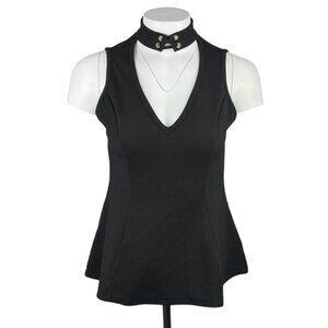 GUESS Peplum Textured Tie Neck V Neck Top Sz Small